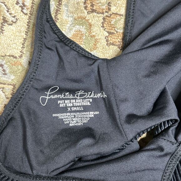 Frankies Bikinis Cheeky High Cut One Piece Swimsuit Ribbed Black Color Size XS - Picture 8 of 12